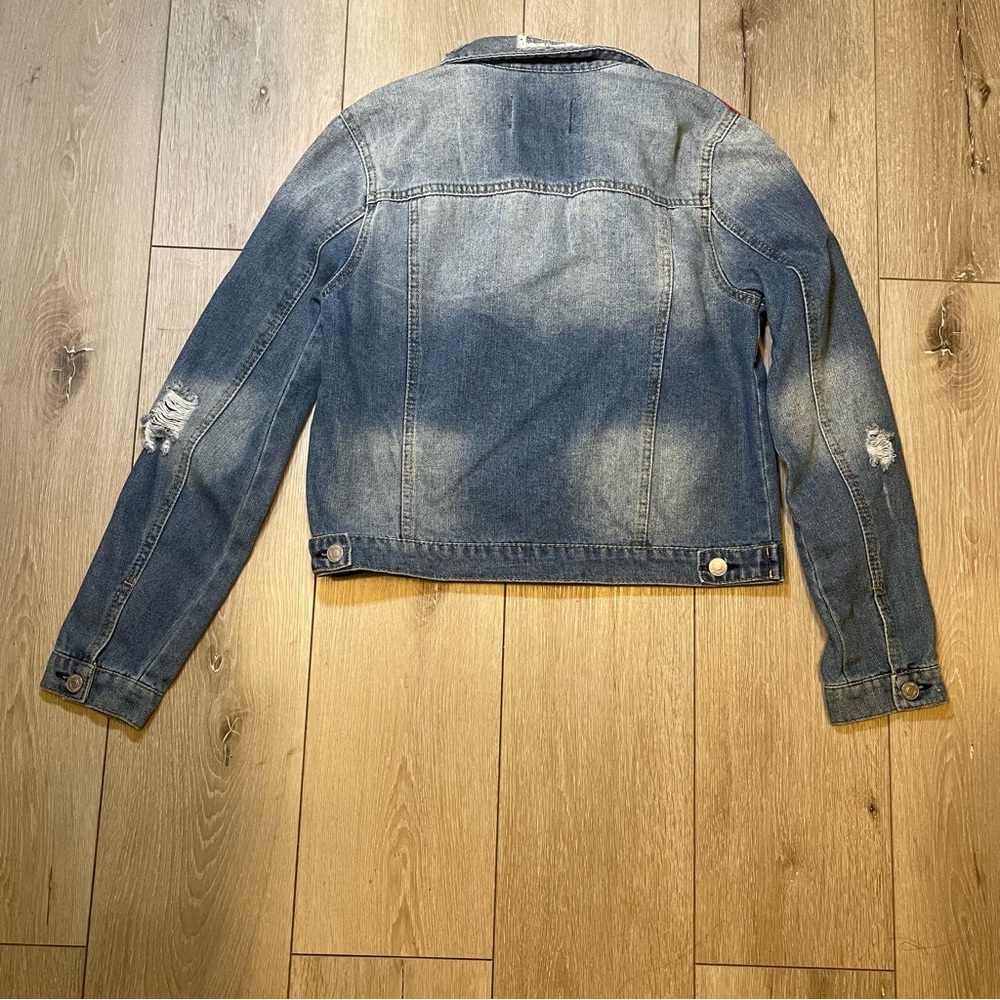 Trendy Sky & Sparrow Distressed Racer Stripe Denim Jacket M Streetwear - Picture 3 of 6